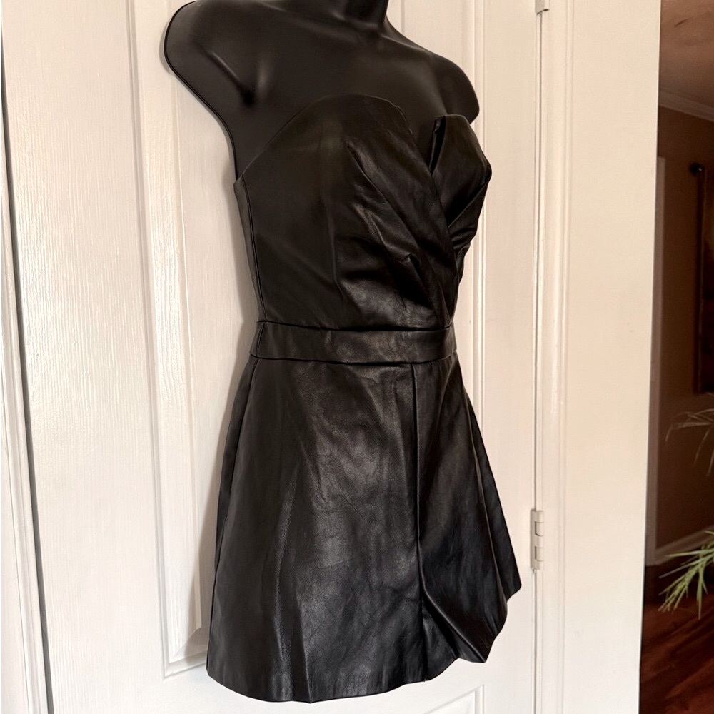 “PETAL + PUP” Mikaela Vegan Leather Strapless Romper - Picture 5 of 15